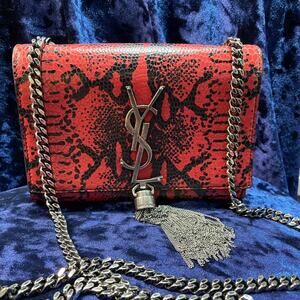 YSL Yves Saint Laurent Red / Black Snake Embossed Cross Body / Shoulder Bag COA